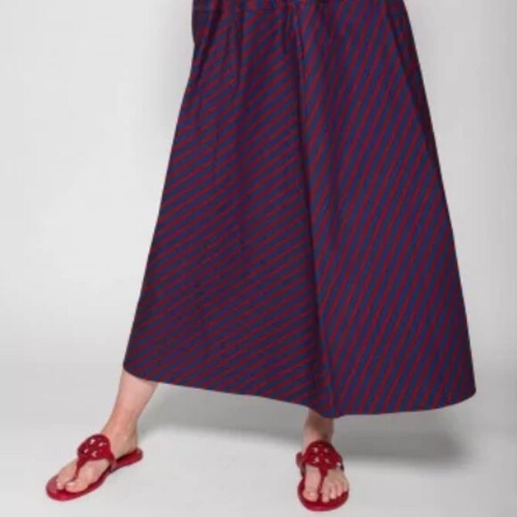 Tory Burch Spring 2022 Burgundy/Blue Striped Poplin Maxi Skirt XS (Orig. $599) - Picture 8 of 10
